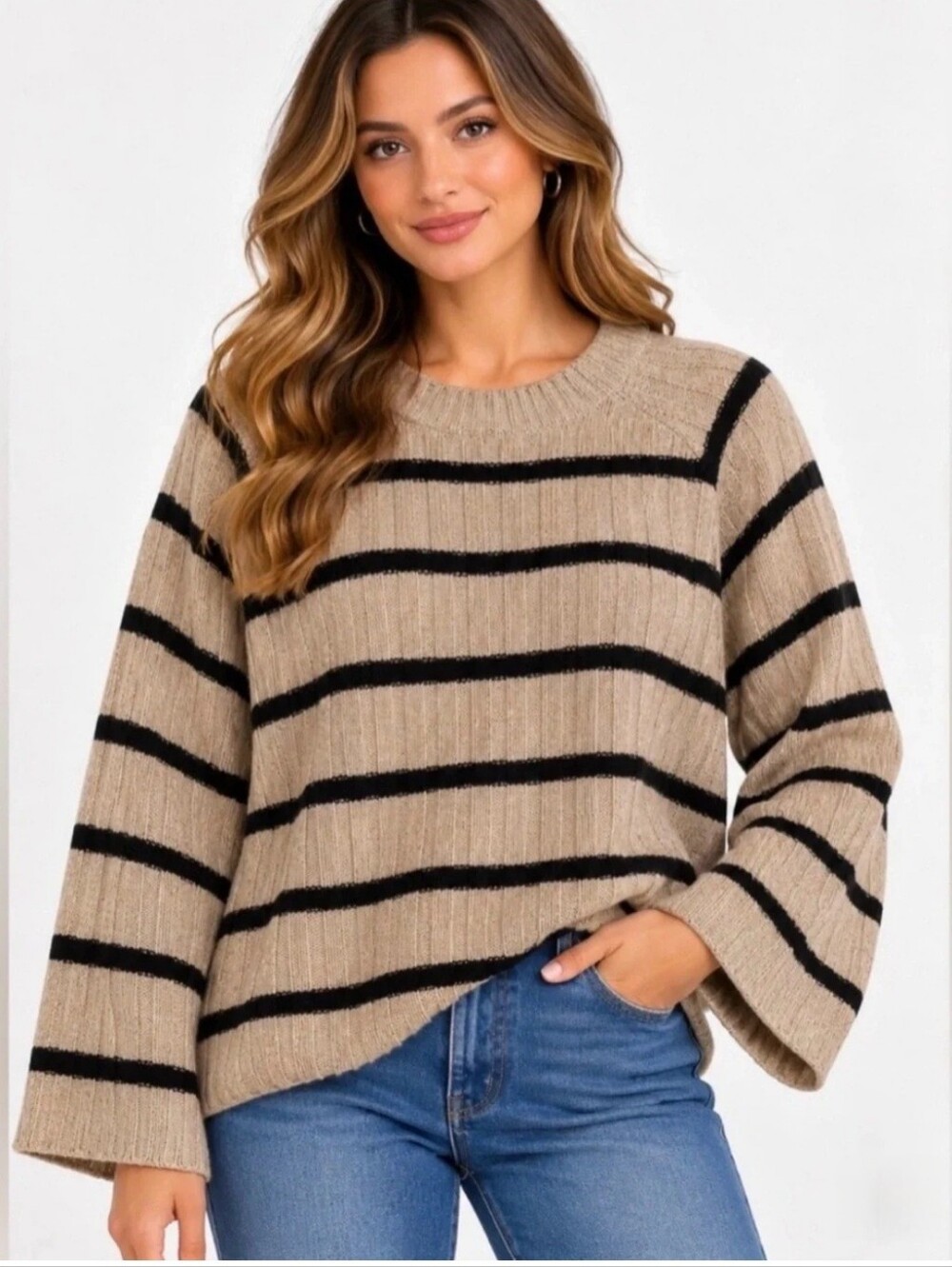 b.young Bymarianne Jumper striped crew-neck knit sweater in brown and black